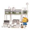 A Complete Set for PF Determination - Sandbox and Pressure Method (PF 0-4.2), featuring laboratory equipment such as metal boxes, digital gauge, rods, containers, compressor, laptop case, and tools on a white background.