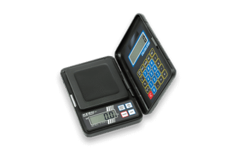 The Electronic Pocket Balance is a compact digital scale with a flip-open cover, keypad, and screen. It features a digital display and multiple buttons for easy operation, shown on a light background.