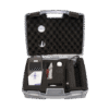 The Oxygen Meter with Accessories comes in a hard plastic carrying case with foam padding, containing the handheld device, cables, a round sensor, and small packaged items—all neatly organised for convenience.