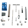 The Hydraulic Conductivity Test Kit includes metal probes, augers, sample containers, handles, and a blue carrying case, all arranged neatly on a white background.