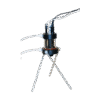 The Flow Through Cell Compact, a small scientific device with attached wires, is mounted on a tripod stand with three metal legs against a plain white background.