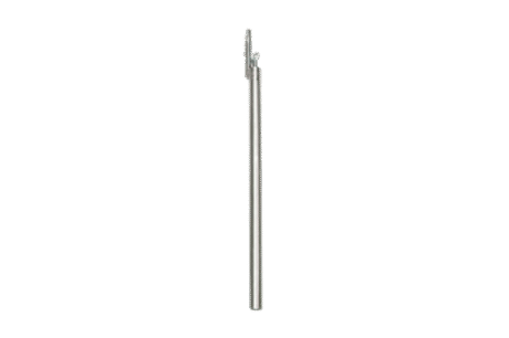 A side view of the Piston Sampler - Bottom Part, a straight metallic rod featuring a small clasp mechanism at the top, displayed against a plain white background.