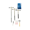 A simplified diagram shows the Gouge Auger Set for Stepwise Sampling, illustrating the handle, auger head, extension rods, and sample chamber connected in sequence, with soil sampling direction indicated by arrows.