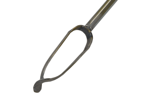 A close-up of the Edelman Auger for Clay, a stainless steel tool with a looped, flat, slightly twisted end, resembling a Dutch Auger, shown against a plain white background.