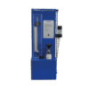 The Air Pycnometer According to Langer is a blue laboratory apparatus with a vertical flowmeter, control valve, and transparent tubes, designed for measuring gas permeability in materials.