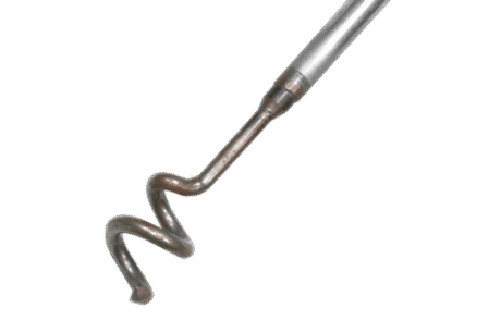 A close-up of the Stone Catcher, a metal corkscrew with a spiral tip and silver handle, isolated on a white background.