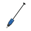 The HydraGo is a handheld electronic device featuring a long black rod, blue control panel with buttons, and a small sensor tip at the end, designed for measurements or detection.