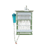 The Soil Water Permeameters feature multiple vertical glass tubes, a green frame, and an attached blue water filter, designed for chemical or water analysis, shown against a plain white background.