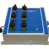 Blue and white GDT Multiple electronic control unit with six black dials on top, buttons, labelled “GDT Multiple,” connection ports on the right, and mounting brackets underneath.