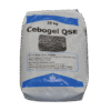 A 25 kg white and blue bag labelled CEBOGEL QSE Plus bentonite contains granular material described for industrial or water treatment use.