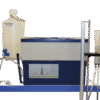 The Sandbox for PF Determination (pF 0.0–2.0) features a white plastic water container on the left, a central blue and white heating unit, transparent tubing, and a vertical metal stand on the right.