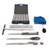 The Soil Sampling Ring Kit - Model A53 includes multiple metal rods, a T-handle, attachments, a brush, sample containers, and a blue carrying case—all arranged on a white background.