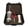 A black foam-lined case holds the Kemmerer Water Sampler Set, including a lantern with a red lead, a cylindrical sampler, and a wrapped white item, all neatly arranged inside.