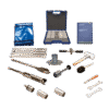 The Soil Sampling Ring Kit - Model C60 includes rings, rods, a mallet, a blue case with metal parts, a manual, and accessories, all neatly arranged on a white background.