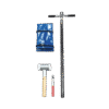 The One-Piece Gouge Auger Set - Hard Soils includes a T-shaped soil probe, a mallet with a wooden handle, and a tool with a red handle, all in a blue carrying case, displayed on a white background.